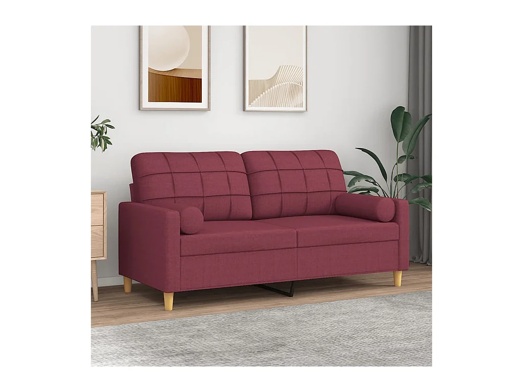 Tweezitsbank met sierkussens 140 cm stof wijnrood