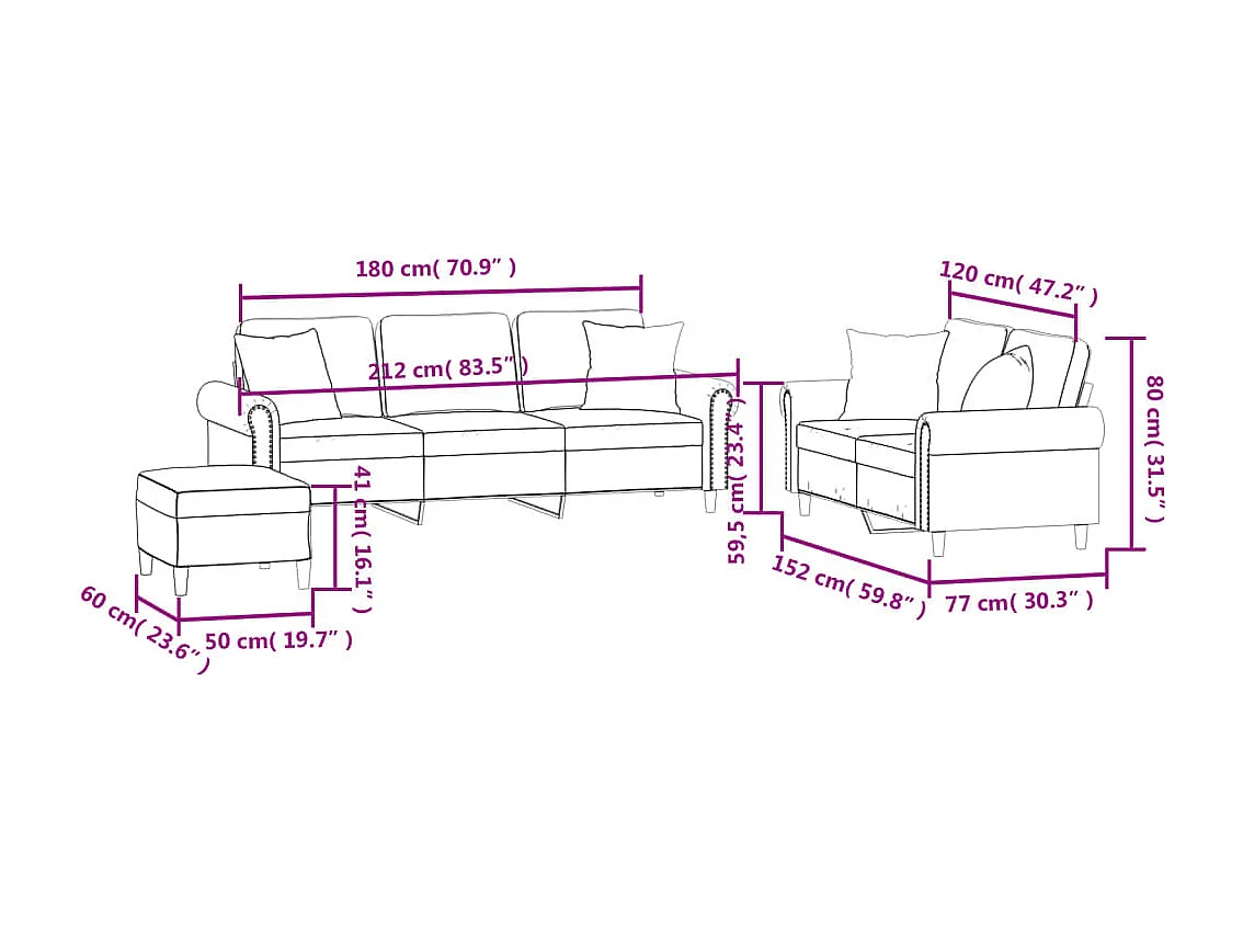 3-delige Loungeset met kussens fluweel donkergroen