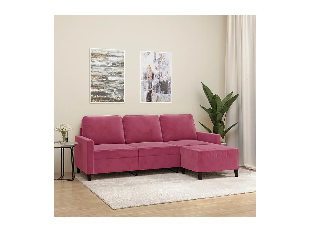Canapé à 3 places et repose-pieds Rouge bordeaux 180 cm Velours