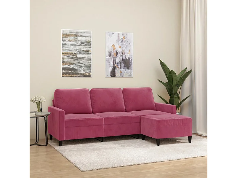 Canapé à 3 places et repose-pieds Rouge bordeaux 180 cm Velours