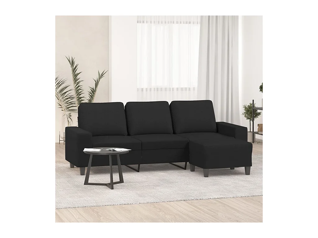 Canapé à 3 places avec repose-pieds Noir 180 cm Tissu