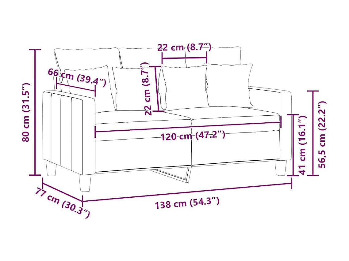 Canapé à 2 places Marron 120 cm Tissu