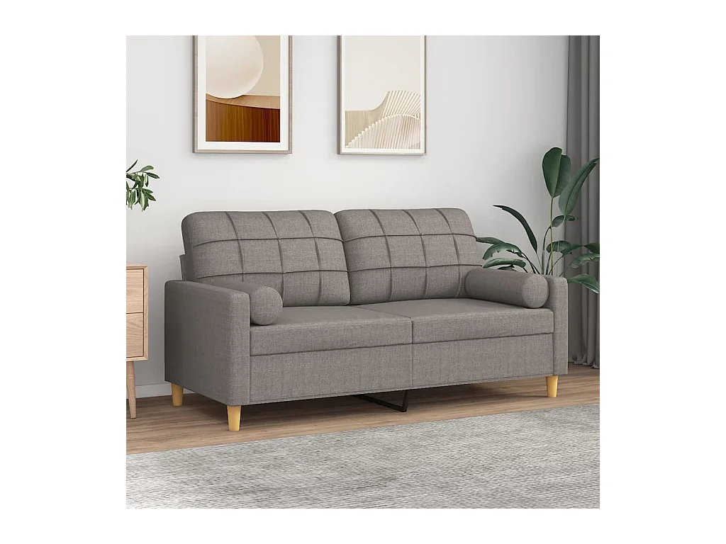 Canapé 2 places avec oreillers décoratifs taupe 140 cm tissu