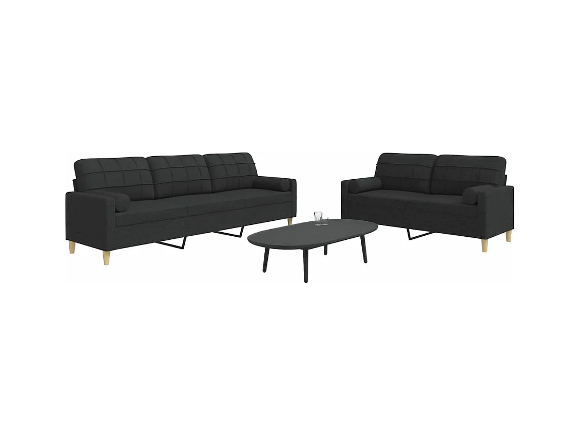 Set Divani 2 pz con Cuscini Decorativi Nero in Tessuto