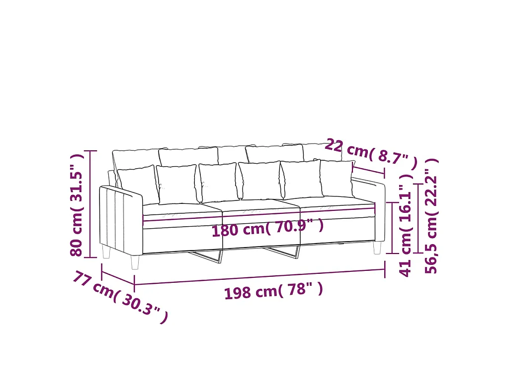 Canapé à 3 places Rose 180 cm Velours