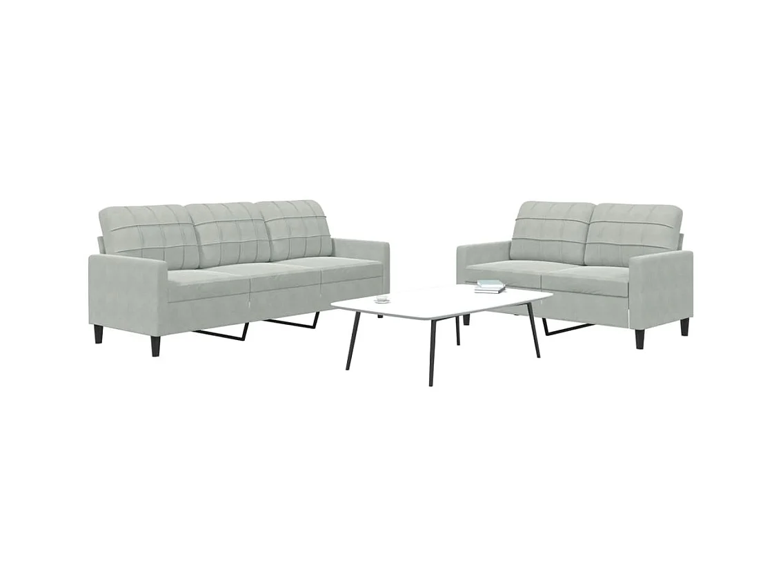 Ensemble de canapés 2 pcs avec coussins Gris clair Velours
