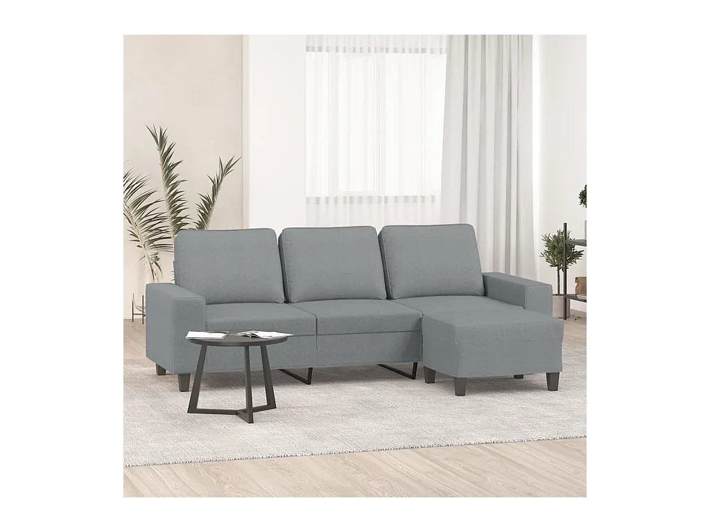 Canapé à 3 places avec repose-pieds Gris clair 180 cm Tissu