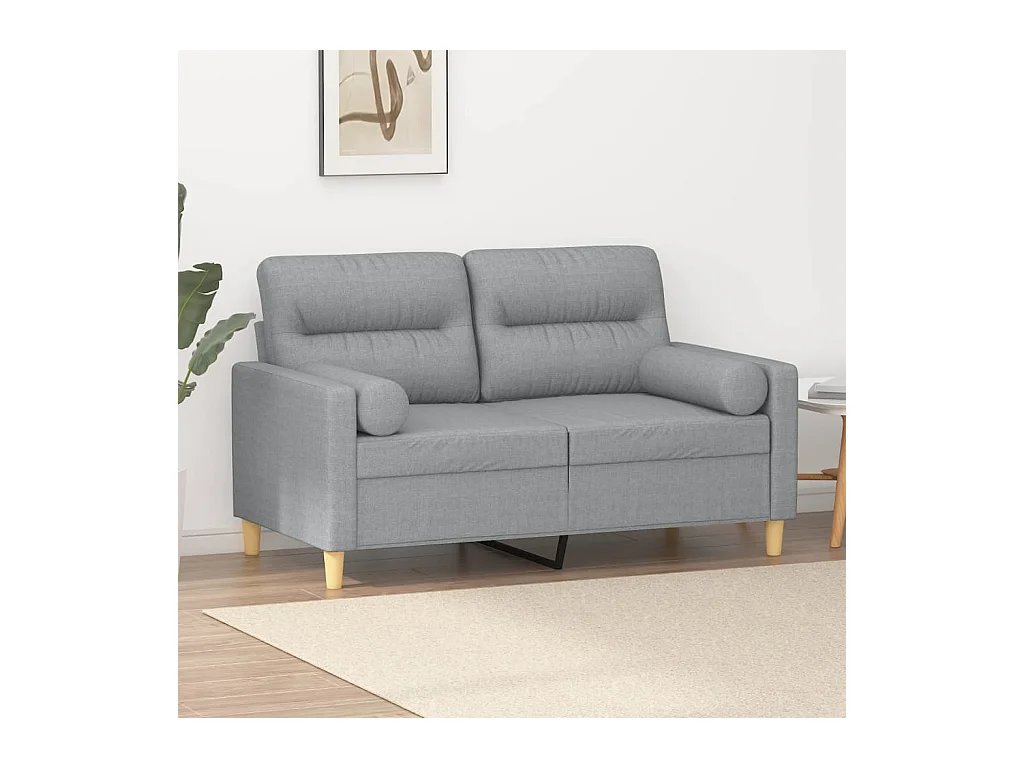 2-Sitzer-Sofa mit Zierkissen Hellgrau 120 cm Stoff