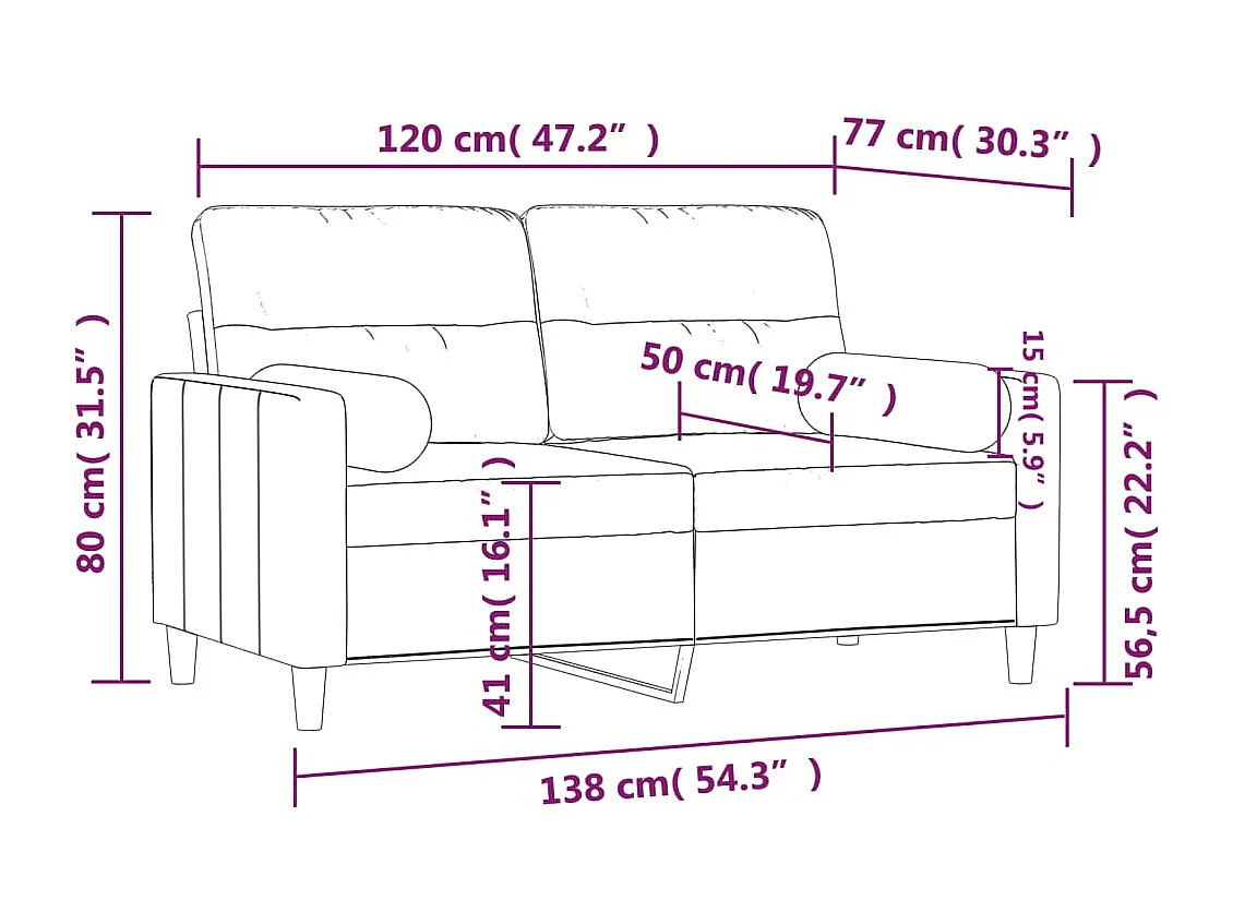 Canapé 2 places avec oreillers gris clair 120 cm tissu