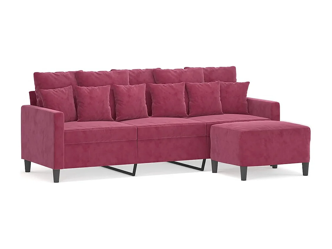 3-Sitzer-Sofa mit Hocker Weinrot 180 cm Samt