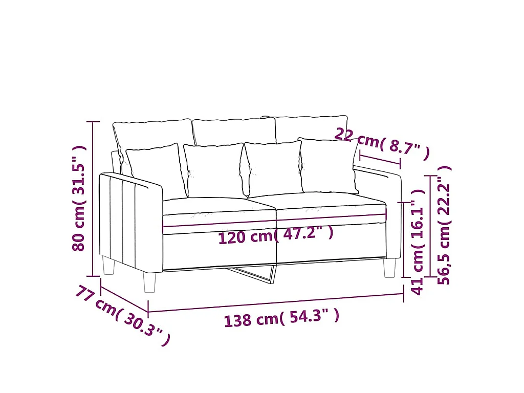 Canapé à 2 places Marron 120 cm Velours