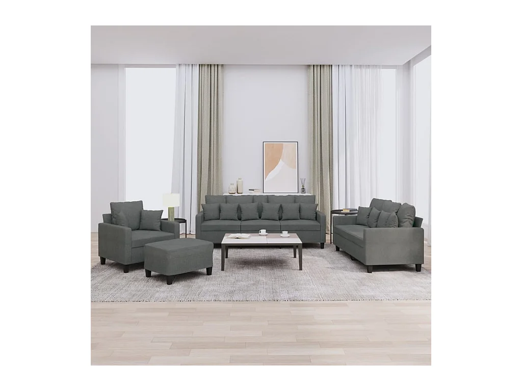 Ensemble de canapés 4 pcs coussins gris foncé tissu