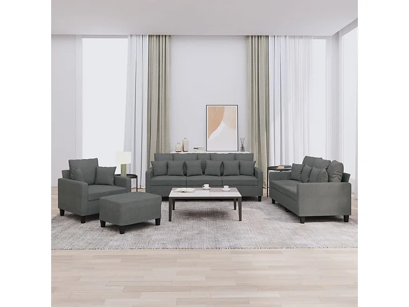 Ensemble de canapés 4 pcs coussins gris foncé tissu