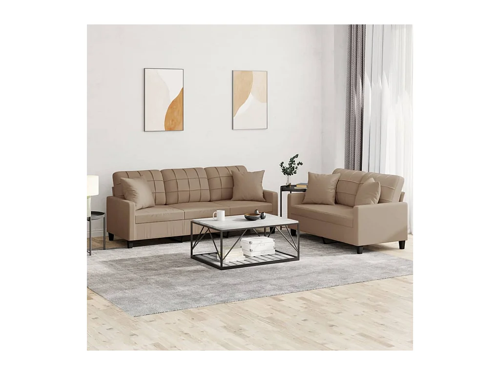 Ensemble de canapés 2 pcs avec coussins cappuccino similicuir