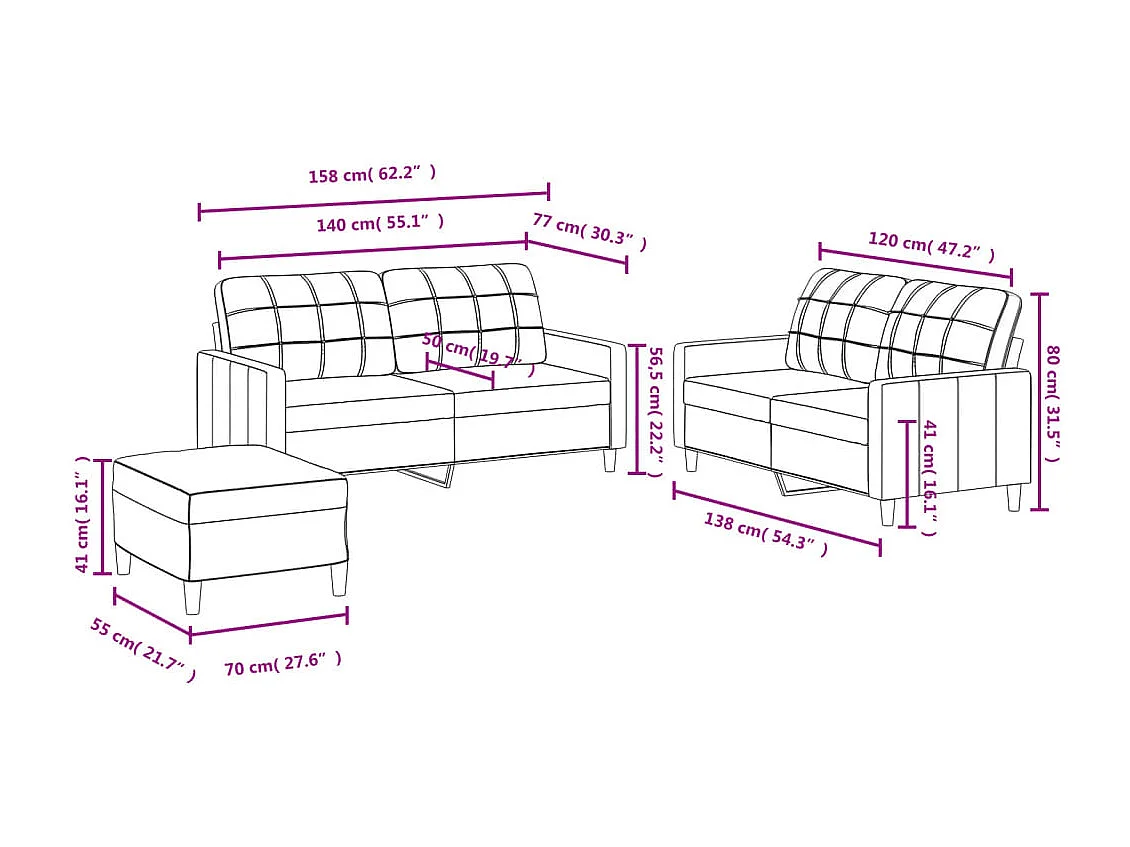 3-delige Loungeset met kussens stof donkergrijs