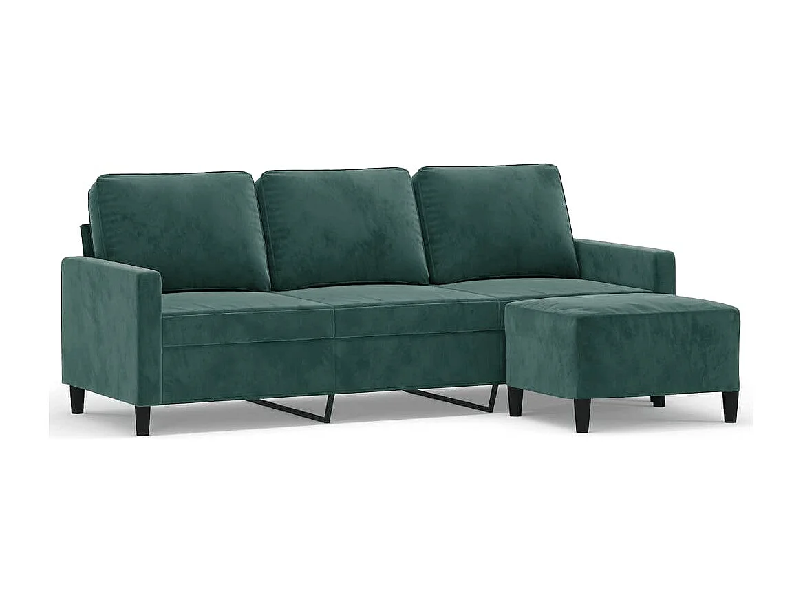 3-Sitzer-Sofa mit Hocker Dunkelgrün 180 cm Samt