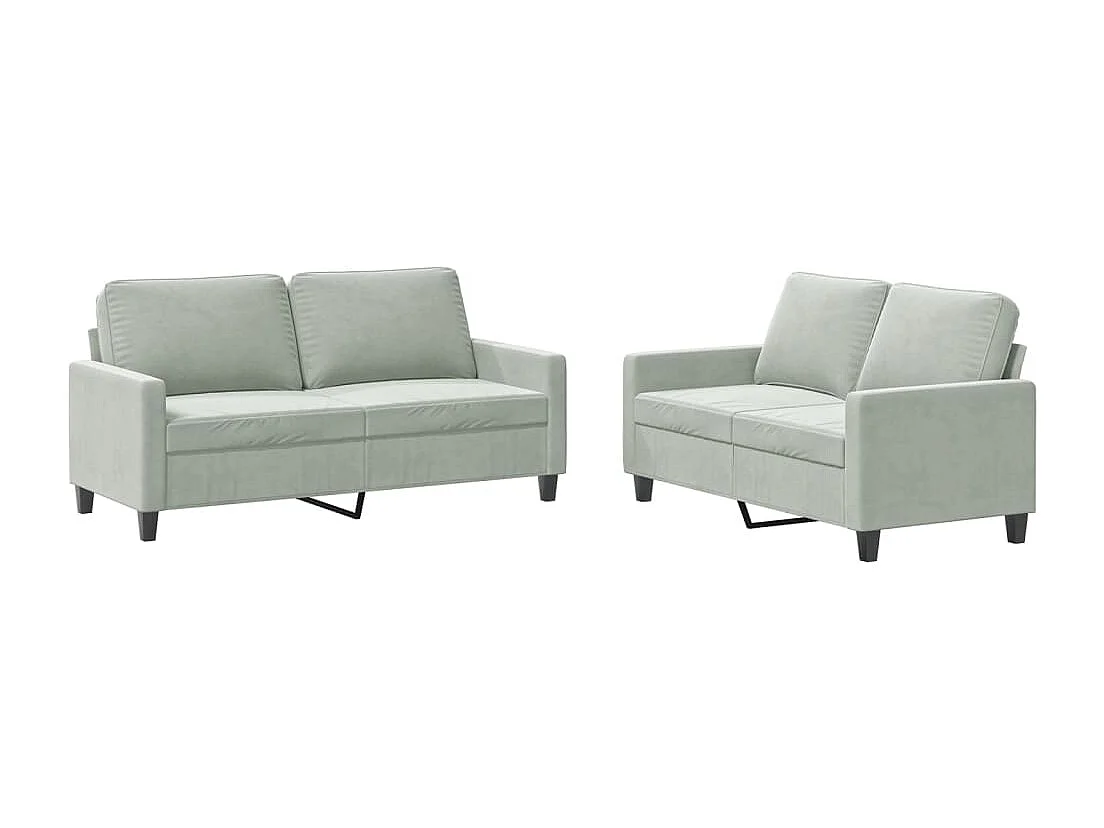 2-delige Loungeset met kussens fluweel lichtgrijs