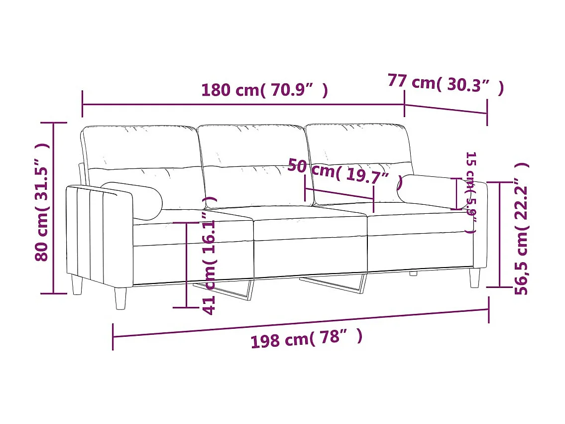 Canapé 3 places avec oreillers jaune clair 180 cm tissu