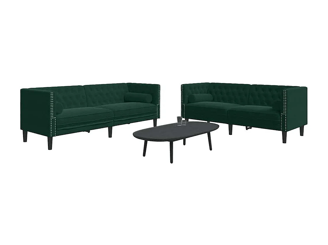 2-delige Loungeset Chesterfield en bolsters fluweel donkergroen