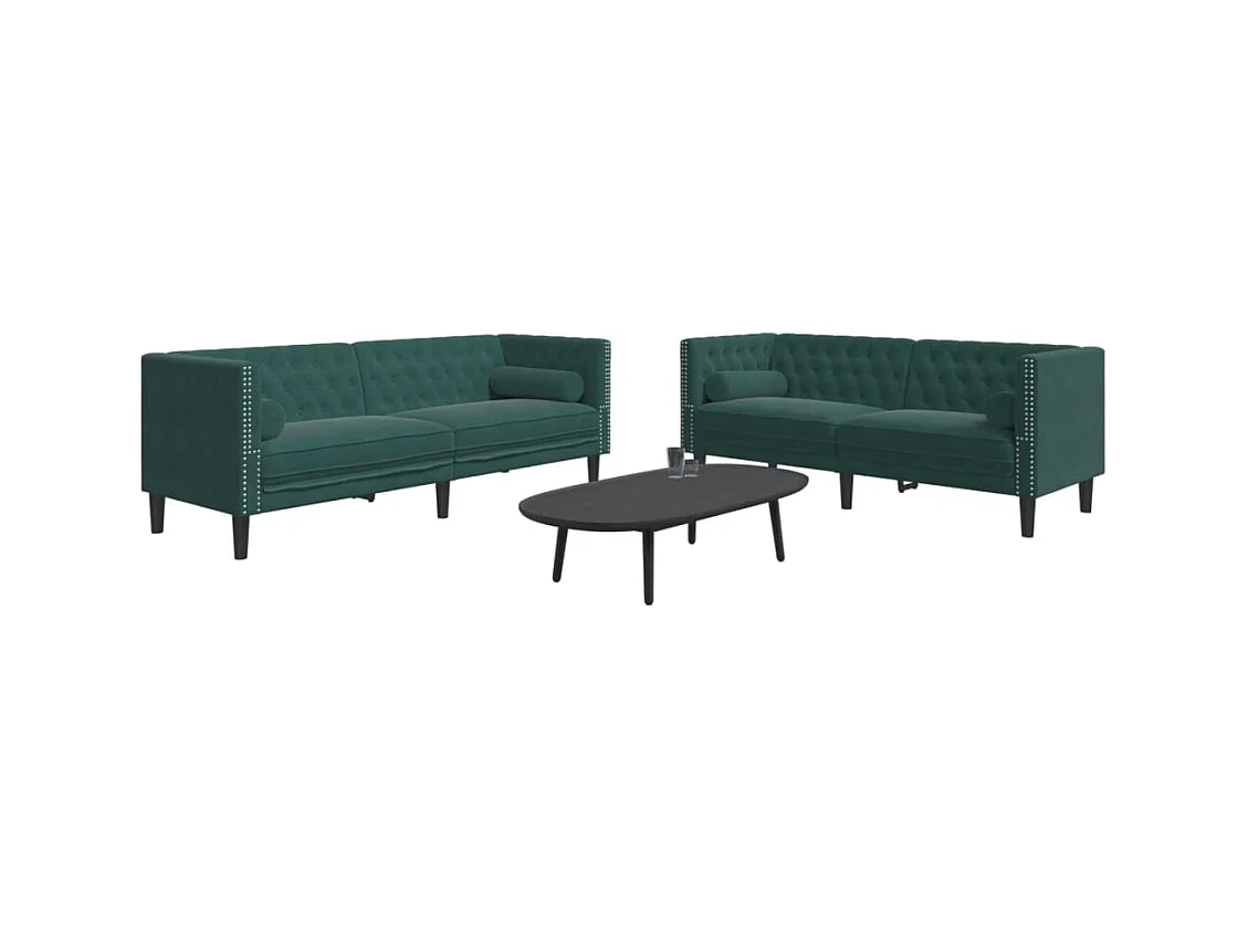 Ensemble de canapé Chesterfield et traversins 2 pcs vert foncé