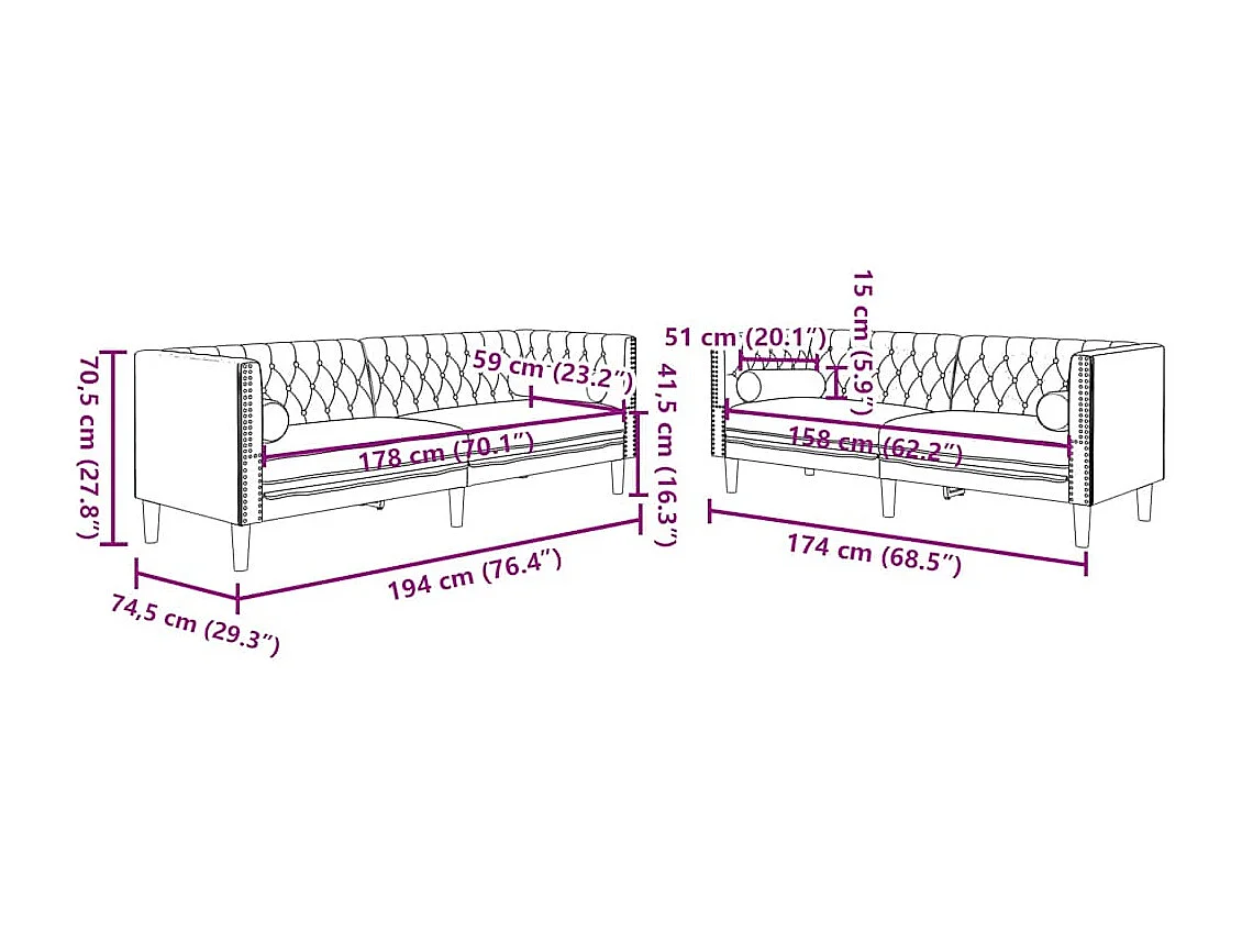 Ensemble de canapé Chesterfield et traversins 2 pcs vert foncé