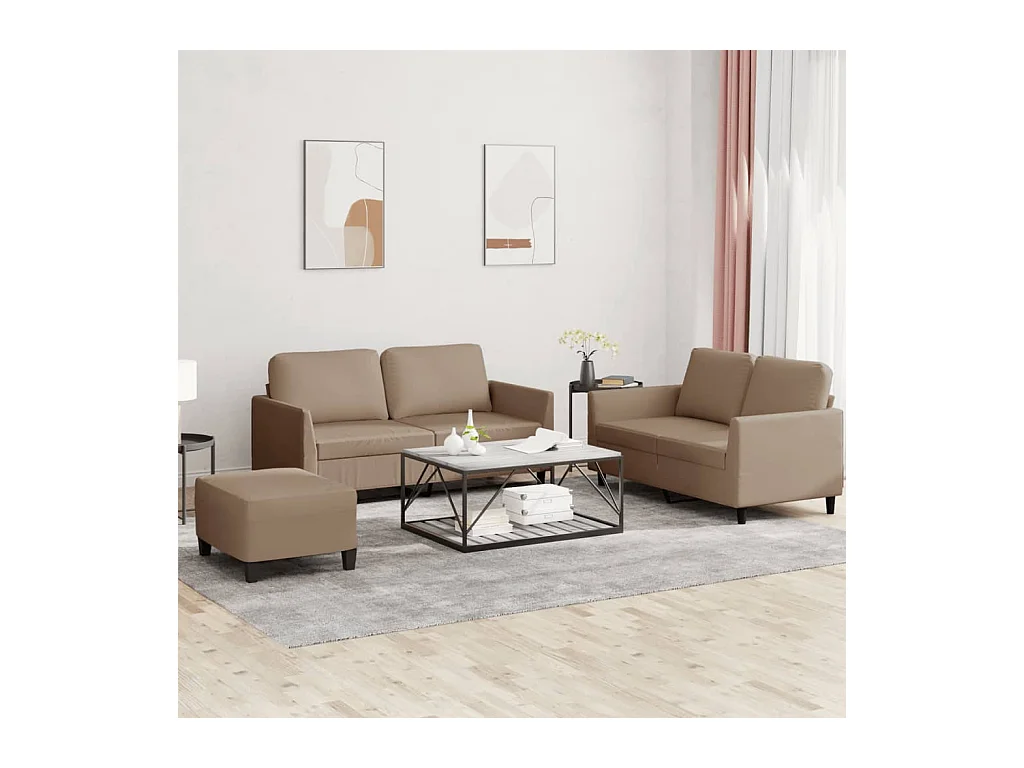 Ensemble de canapés 3 pcs avec coussins Cappuccino Similicuir