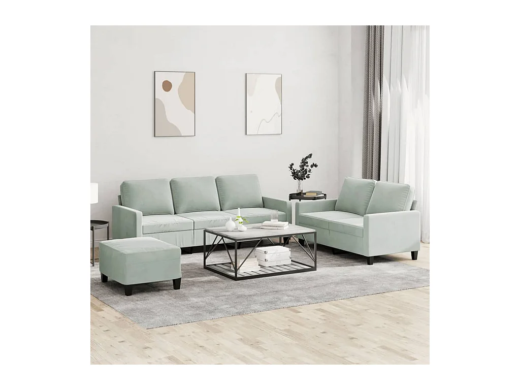 3-delige Loungeset met kussens fluweel lichtgrijs