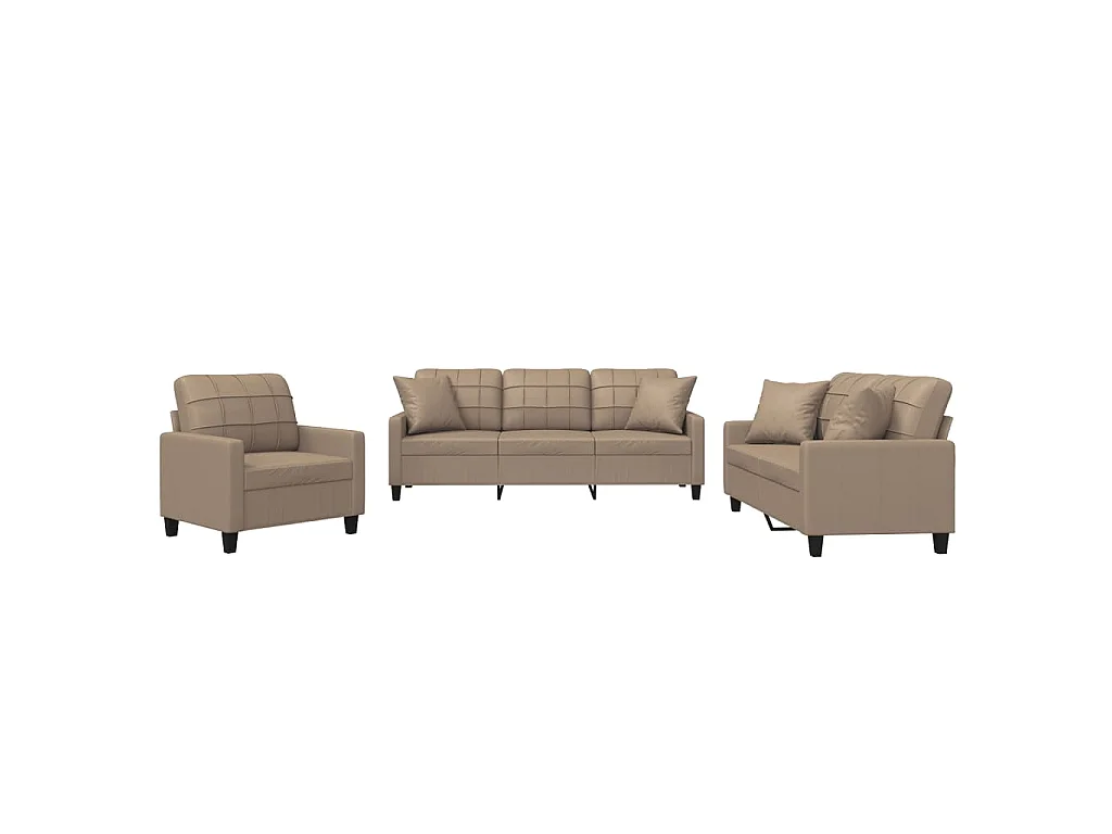 Ensemble de canapés 3 pcs avec coussins cappuccino similicuir