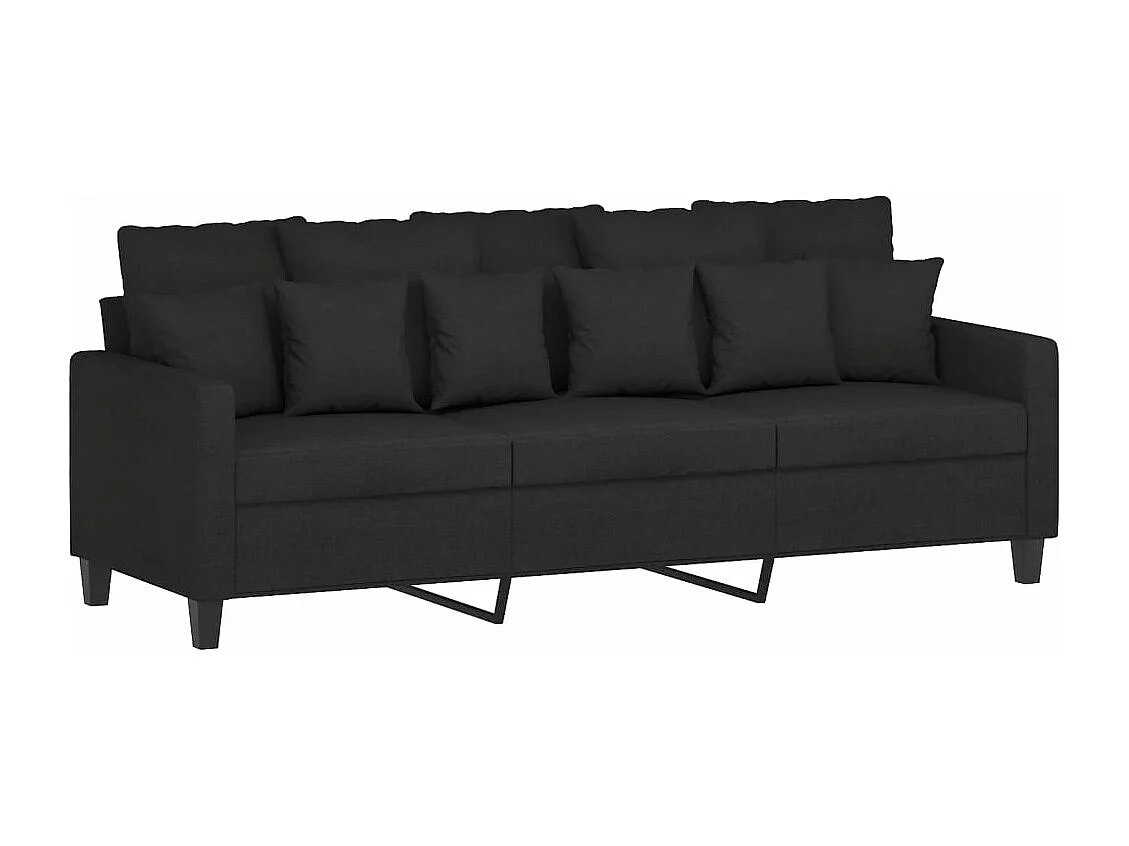 3-Sitzer-Sofa mit Hocker Schwarz 180 cm Stoff