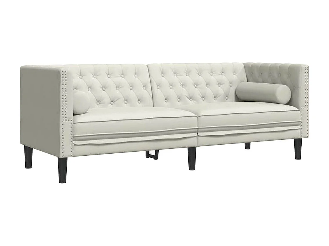 Canapé Chesterfield avec traversins 3 places crème velours