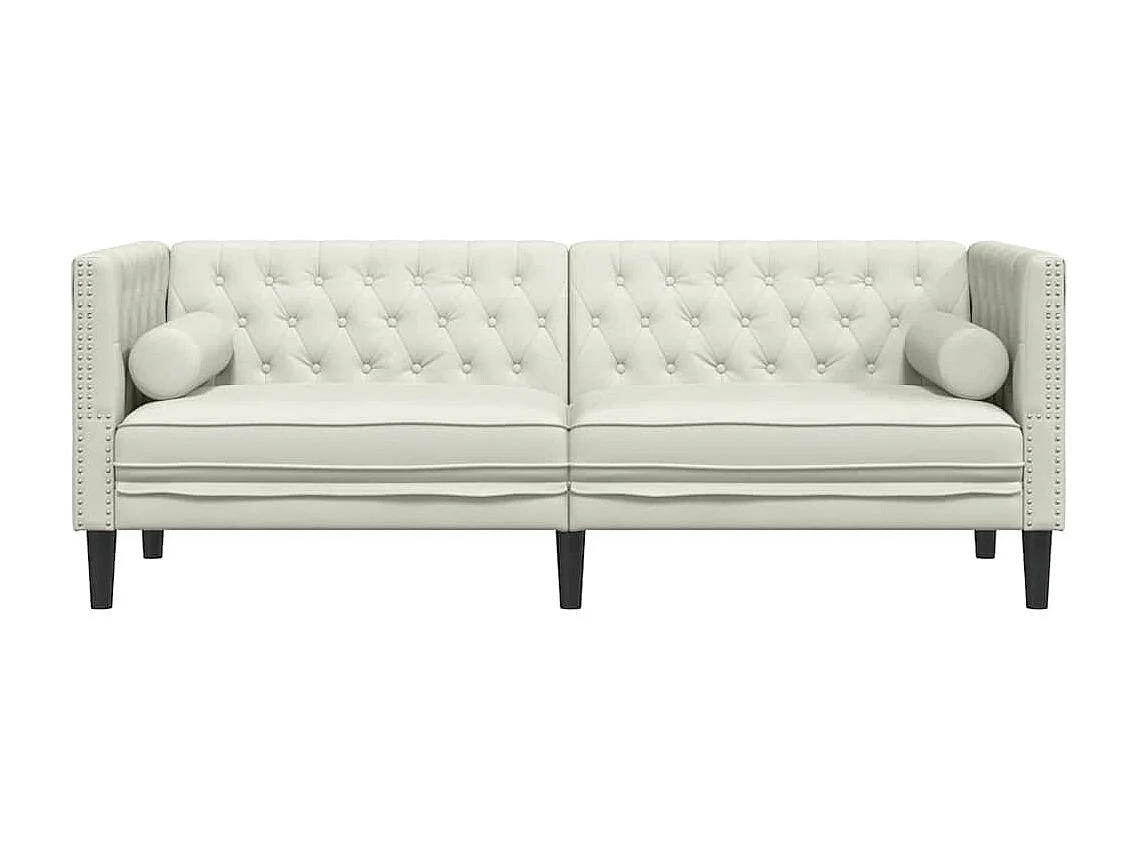Canapé Chesterfield avec traversins 3 places crème velours