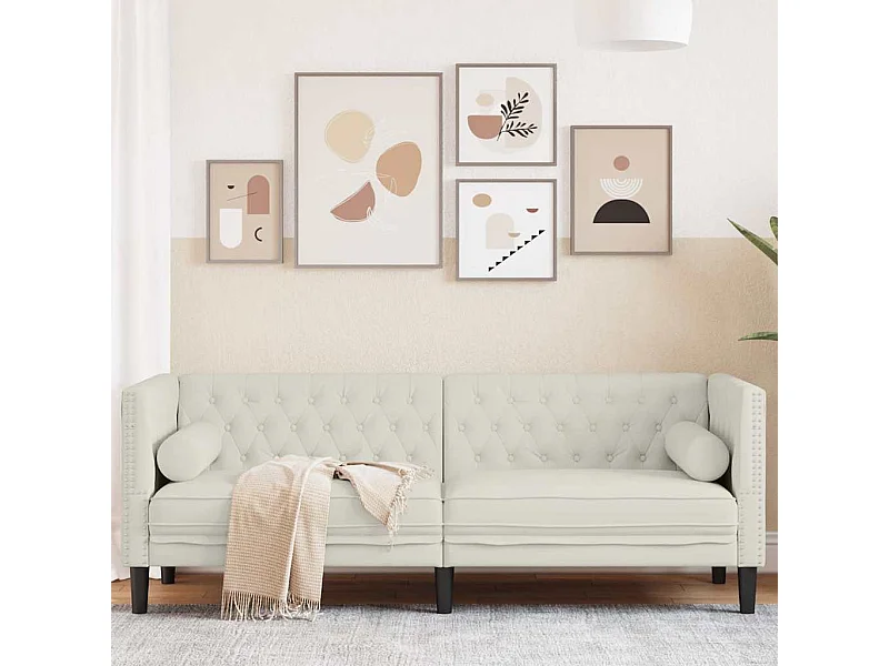 Canapé Chesterfield avec traversins 3 places crème velours