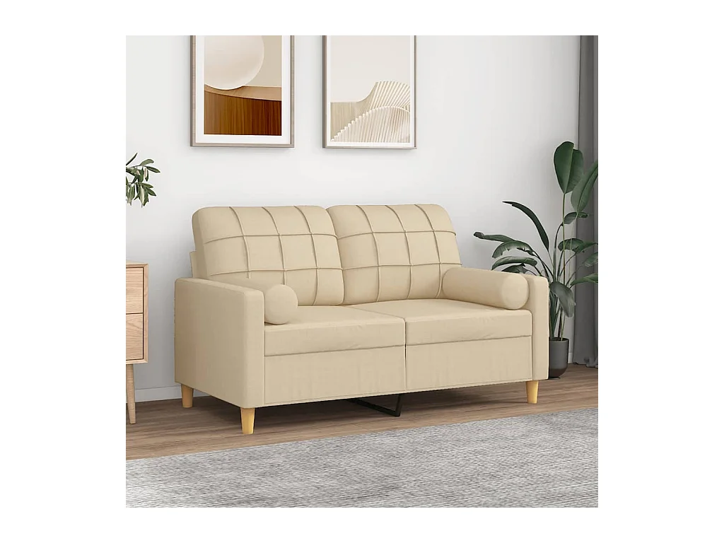 2-Sitzer-Sofa mit Zierkissen Creme 120 cm Stoff