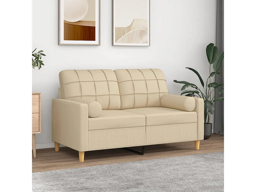 Canapé 2 places avec oreillers décoratifs crème 120 cm tissu