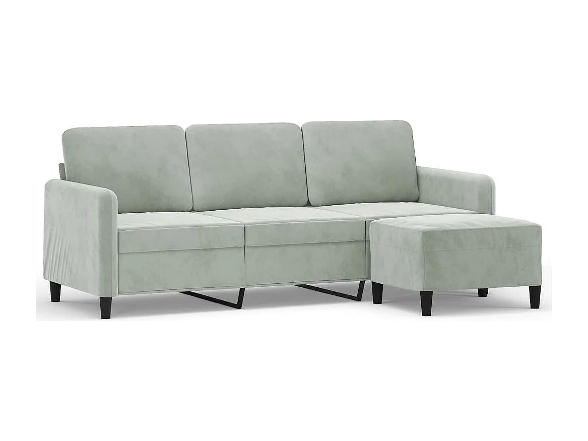 3-Sitzer-Sofa mit Hocker Hellgrau 180 cm Samt