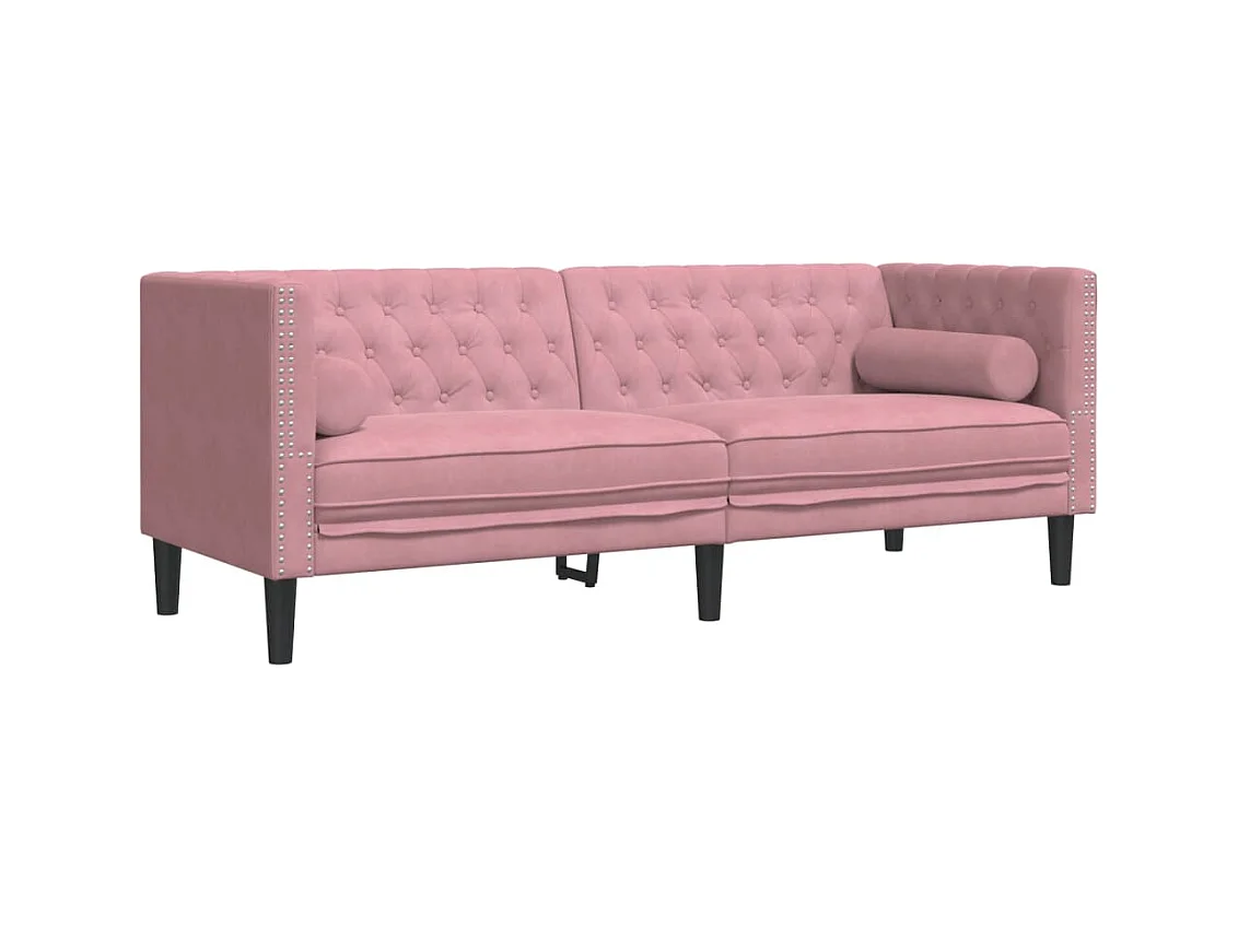 Canapé Chesterfield avec traversins 3 places rose velours