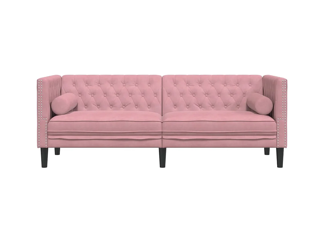 Canapé Chesterfield avec traversins 3 places rose velours
