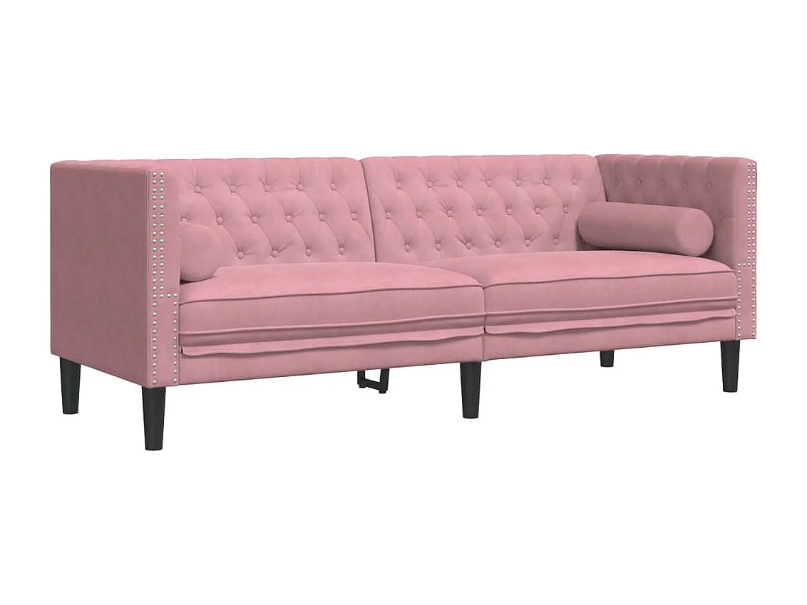 Canapé Chesterfield avec traversins 3 places rose velours
