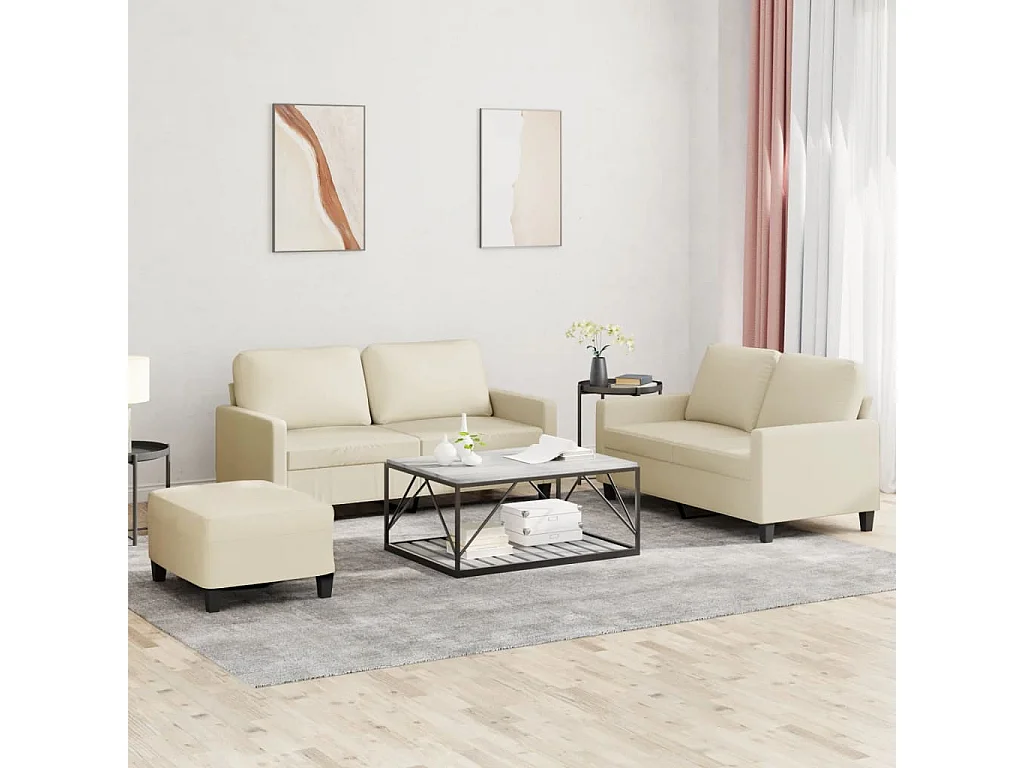 3-delige Loungeset met kussens kunstleer crème