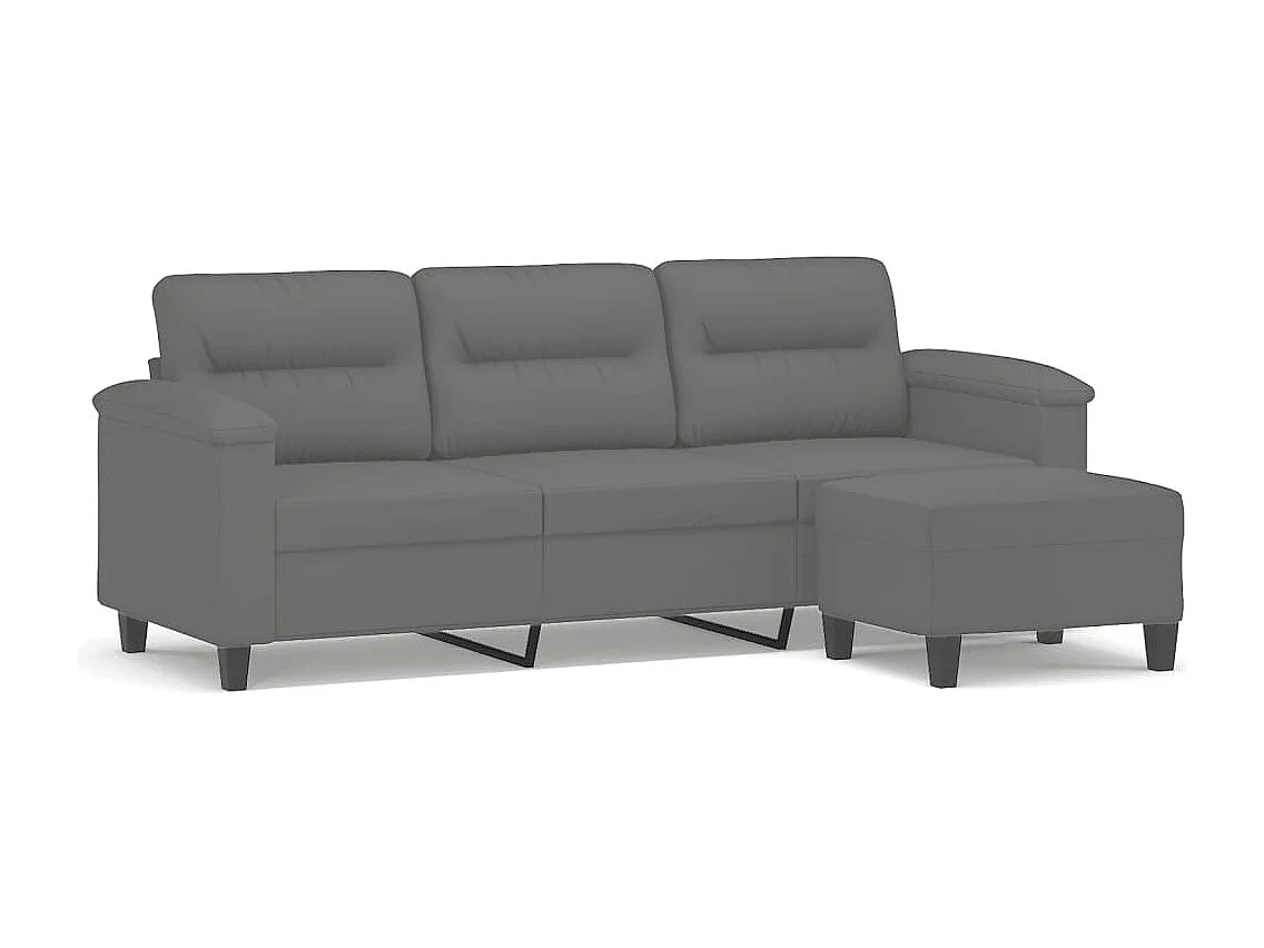 3-Sitzer-Sofa mit Hocker Dunkelgrau 180 cm Mikrofasergewebe