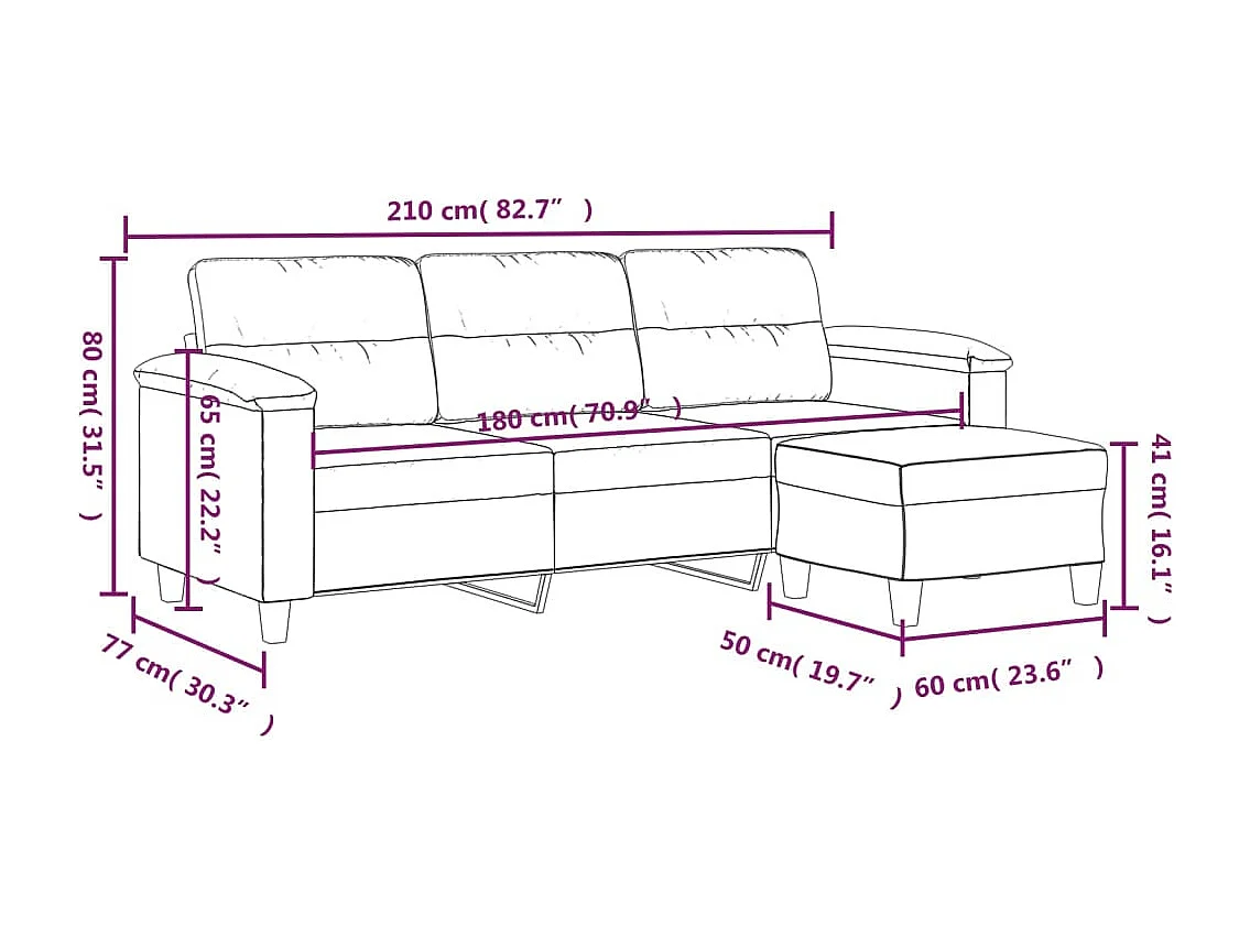 3-Sitzer-Sofa mit Hocker Dunkelgrau 180 cm Mikrofasergewebe
