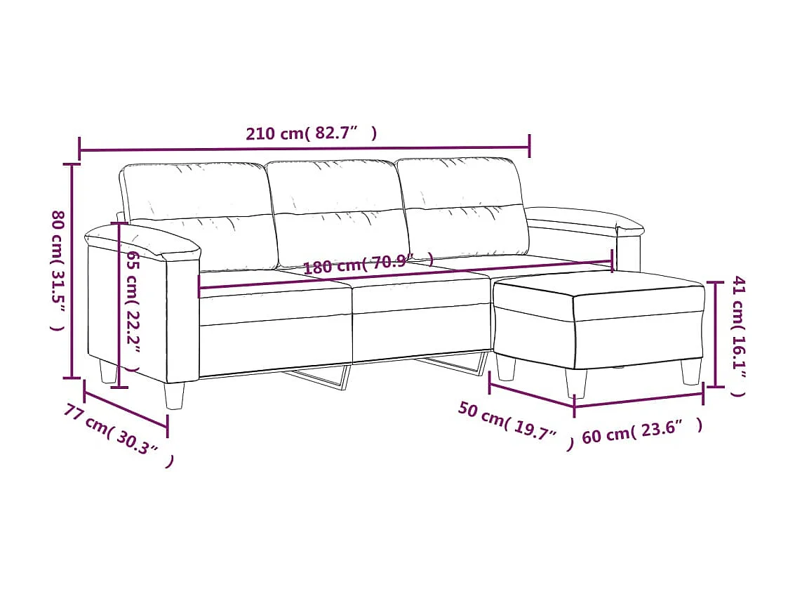 3-Sitzer-Sofa mit Hocker Dunkelgrau 180 cm Mikrofasergewebe
