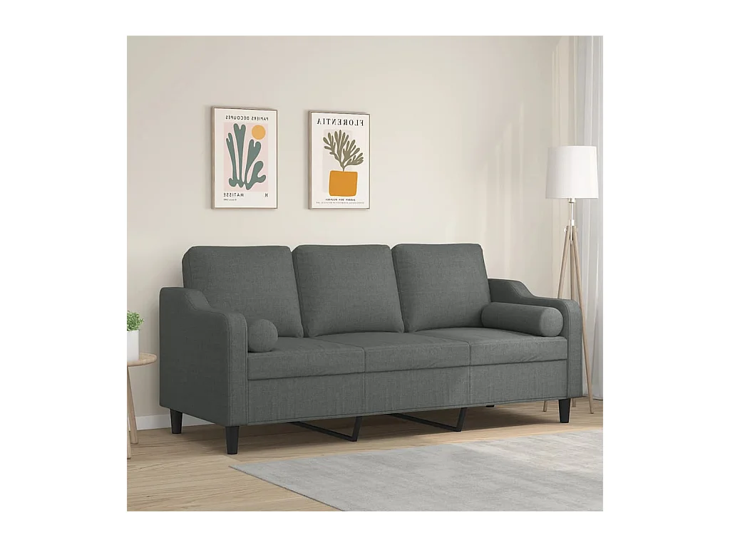 Canapé 3 places avec oreillers gris foncé 180 cm tissu