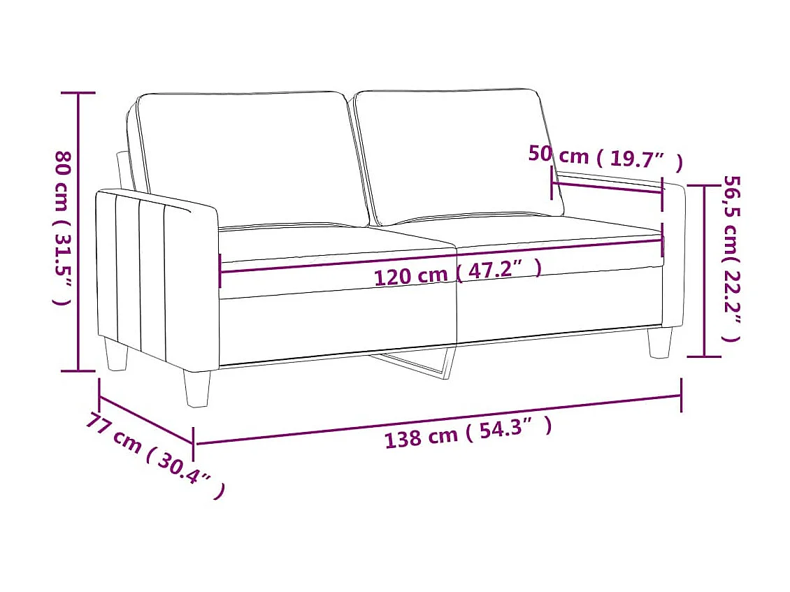 Canapé à 2 places Crème 120 cm Velours