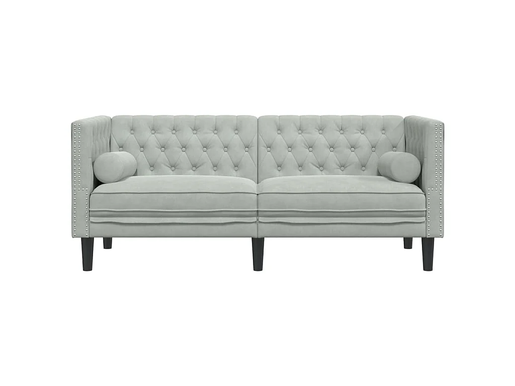 Chesterfield-Sofa mit Nackenrollen 2-Sitzer Hellgrau Samt