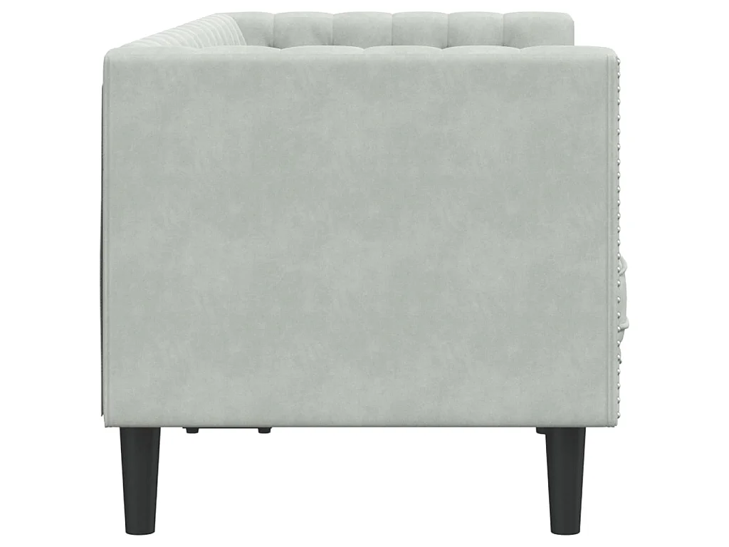 Chesterfield-Sofa mit Nackenrollen 2-Sitzer Hellgrau Samt