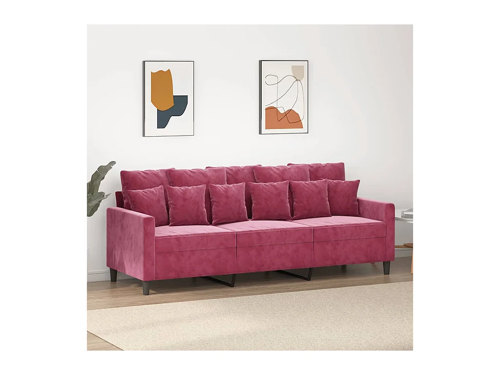 Canapé à 3 places Rouge bordeaux 180 cm Velours