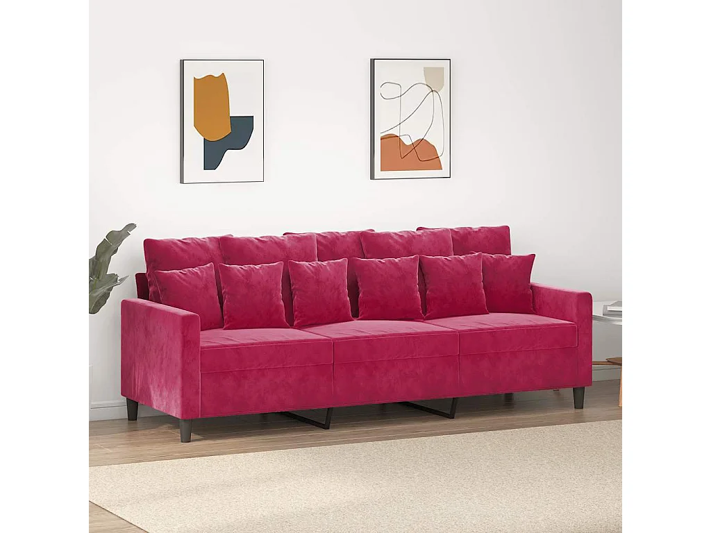 Driezitsbank 180 cm fluweel wijnrood
