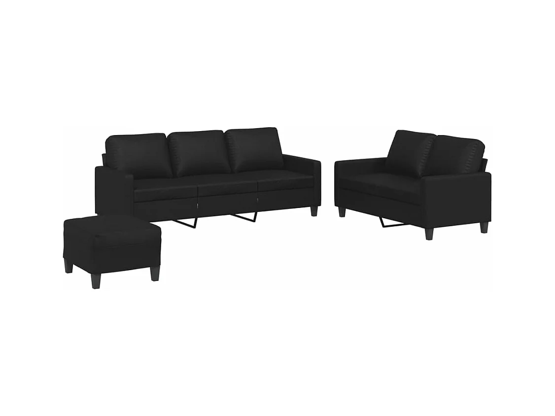 Ensemble de canapés 3 pcs avec coussins Noir Similicuir