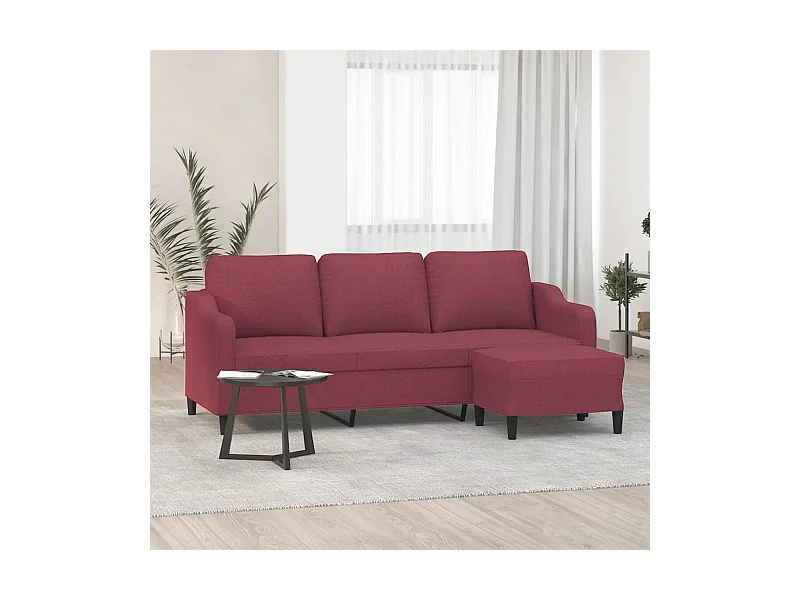 3-Sitzer-Sofa mit Hocker Weinrot 180 cm Stoff